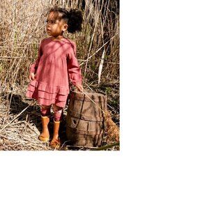 Deux par Deux Muslin Long Sleeve Dress with Frills Plum 12M